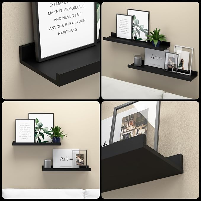 Boswillon Floating Shelves Wall Mounted Set of 2, Modern Black Wall Shelves - Image 4
