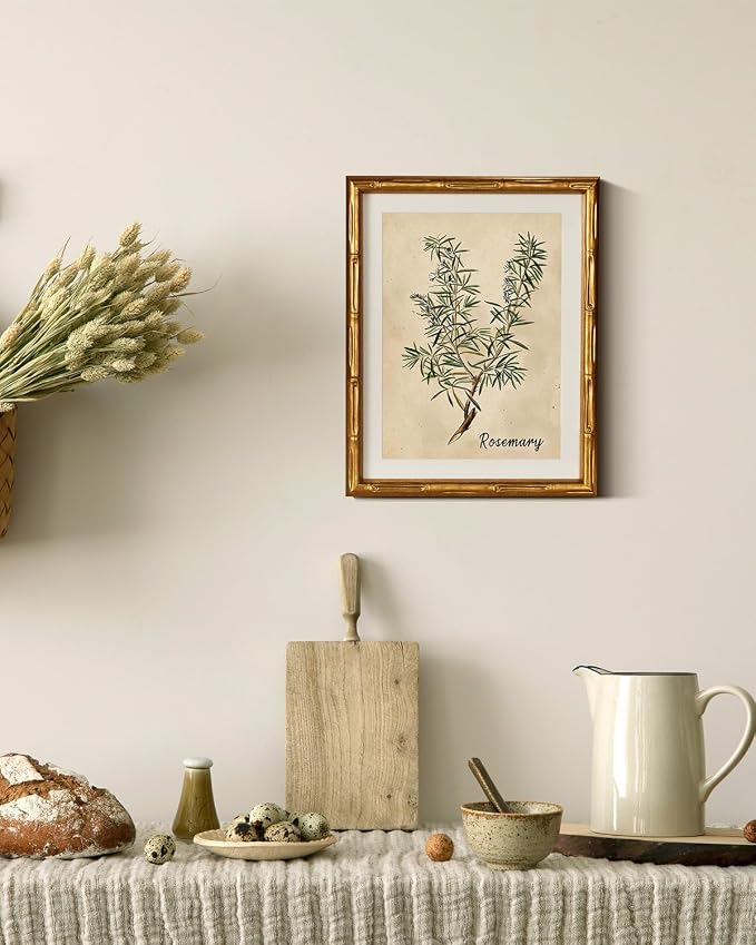 InSimSea Gold Bamboo Framed Canvas Wall Art, Retro Herbs Rosemary Botanical - Image 6
