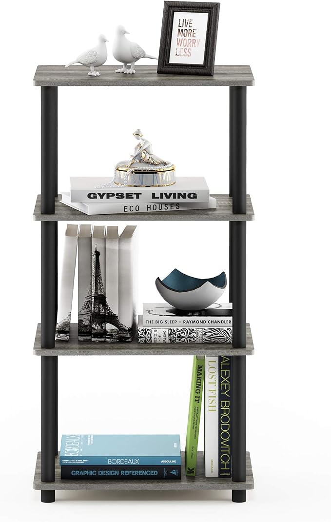 Furinno Turn-N-Tube No Tool 4-Tier Storage Shelf, French Oak Grey/Black - Image 3