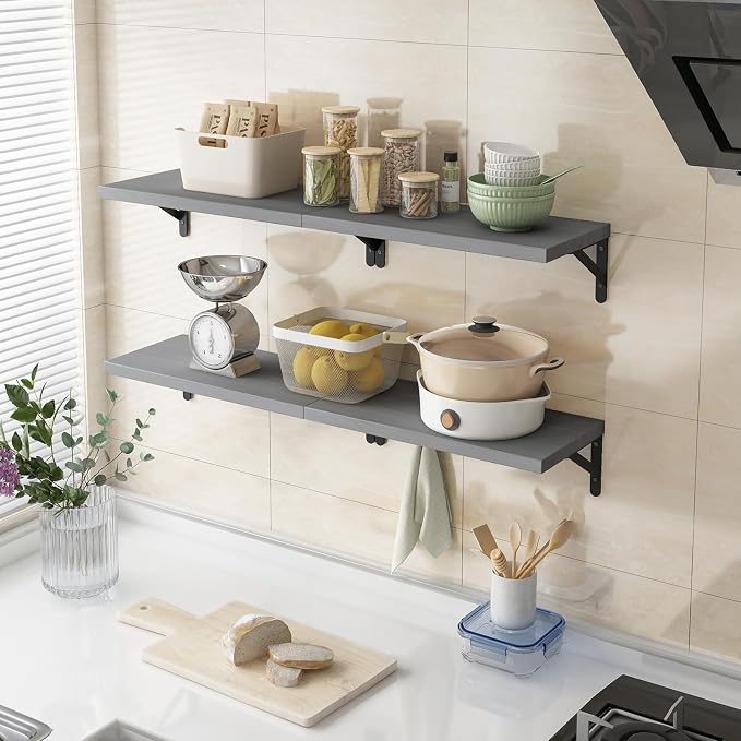 YGEOMER Floating Shelves for Wall, Different Sizes Gray Wall Shelves for Living - Image 6