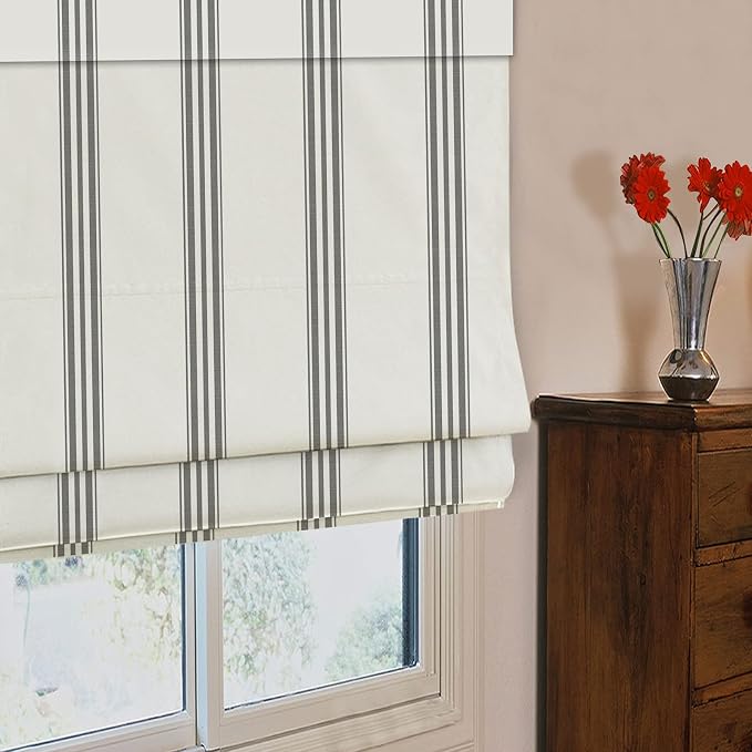 DEJAVU Roman Shade, Classic Grey Stripe Custom Blackout Light Filtering Roman by DEJAVU