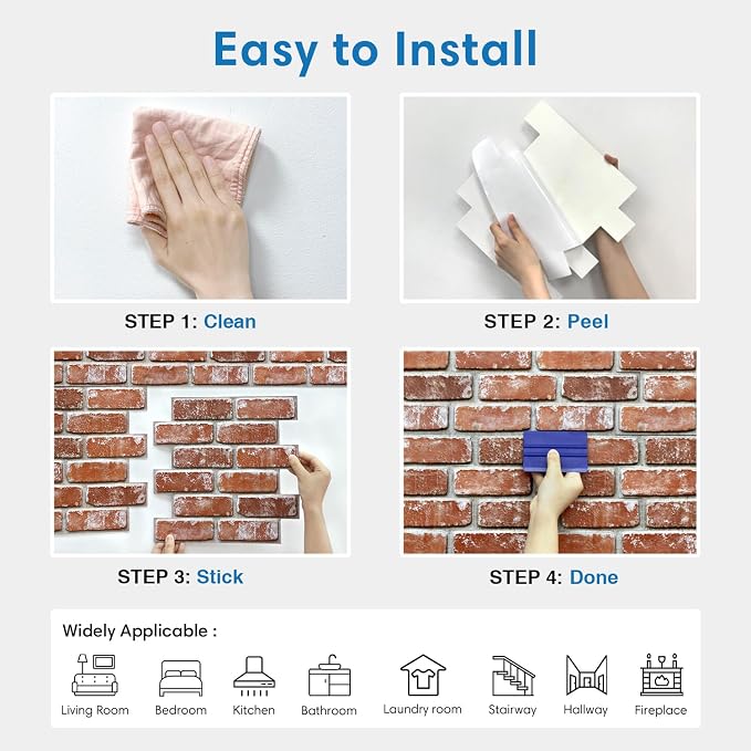 COMSTICKC 3D Faux Brick Wall Panels Peel and Stick, Small Brick Size, Thin PVC - Image 9