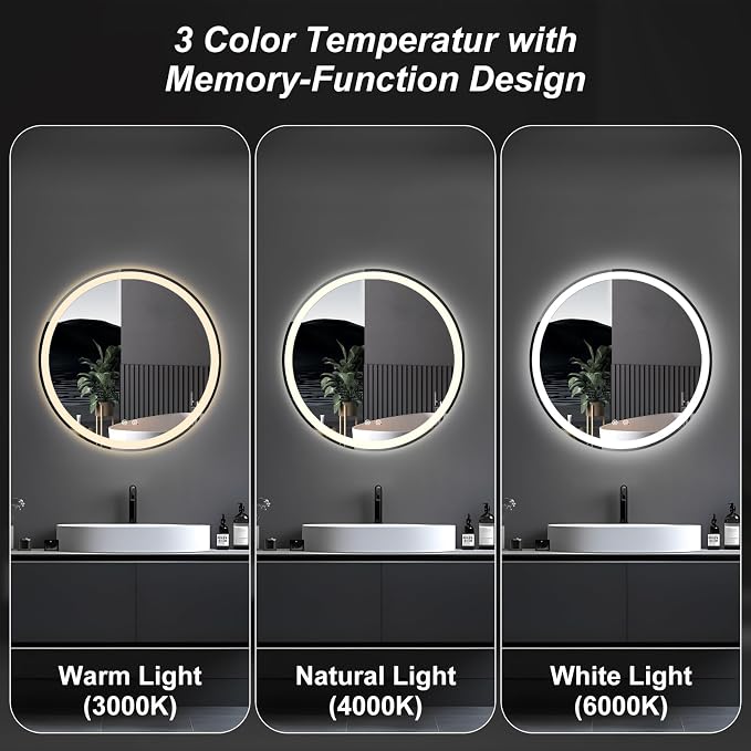 DUMOS 30 Inch Round LED Bathroom Mirror - Image 6