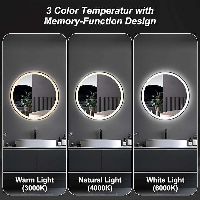 NEWBULIG 30 Inch Round LED Bathroom Wall Mirror - Image 6