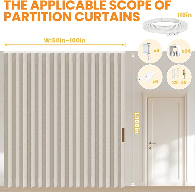 Room Divider Curtain Sets with Flexible Ceiling Track, Privacy Soundproof - Image 3