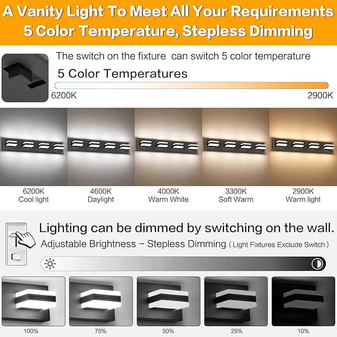 SOLFART 4 Lights Bathroom Vanity Lighting Over Mirror, 5 Color Temperature - Image 2