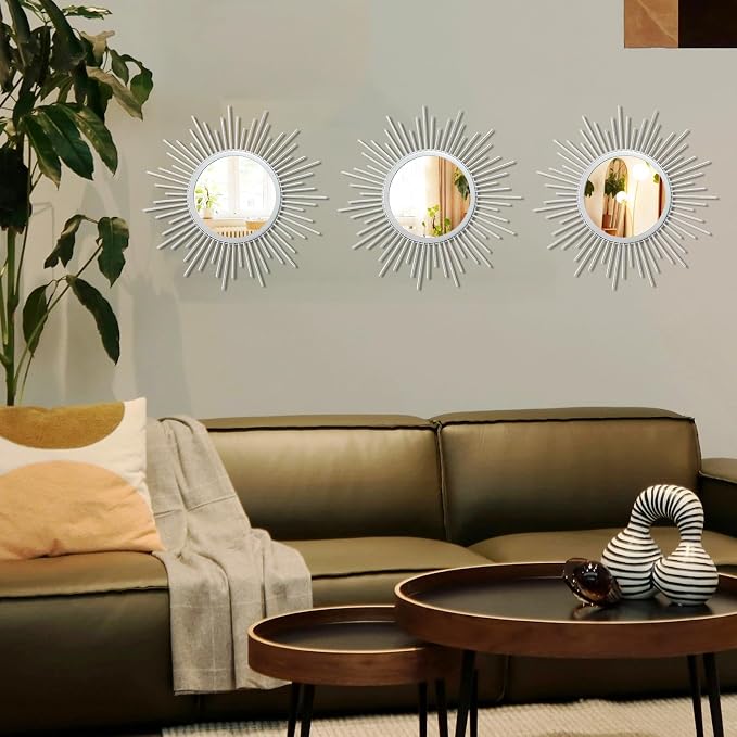 3 Set Sunburst Mirrors for Wall Decorative Metal Mirrors Small Mirror Sets - Image 2