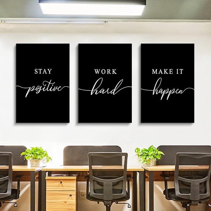 Stay Positive Letters Artwork, Framed Canvas Wall Art Positive Quote, Office - Image 3