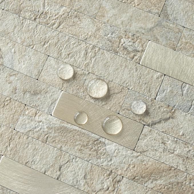 AULIGET 2 Sheets Faux Stone Peel and Stick Backsplash, Sandstone - Image 4