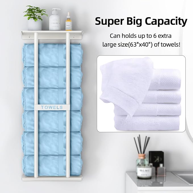 STWWO Wall Towel Rack for Rolled Towels, Towel Storage for Small Bathroom Can - Image 5