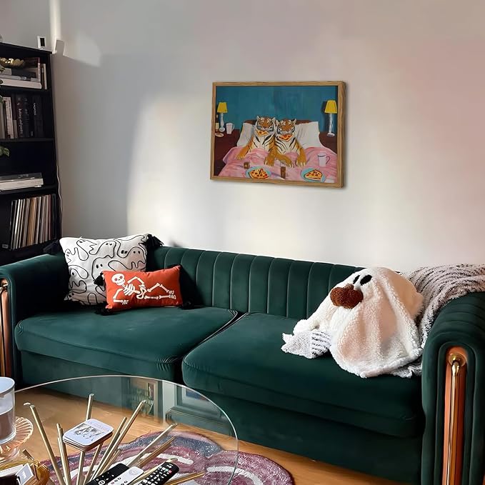 Framed Funny Tiger Wall Art, Eclectic Tigers Eating Pizza in Bed Pictures Wall - Image 9