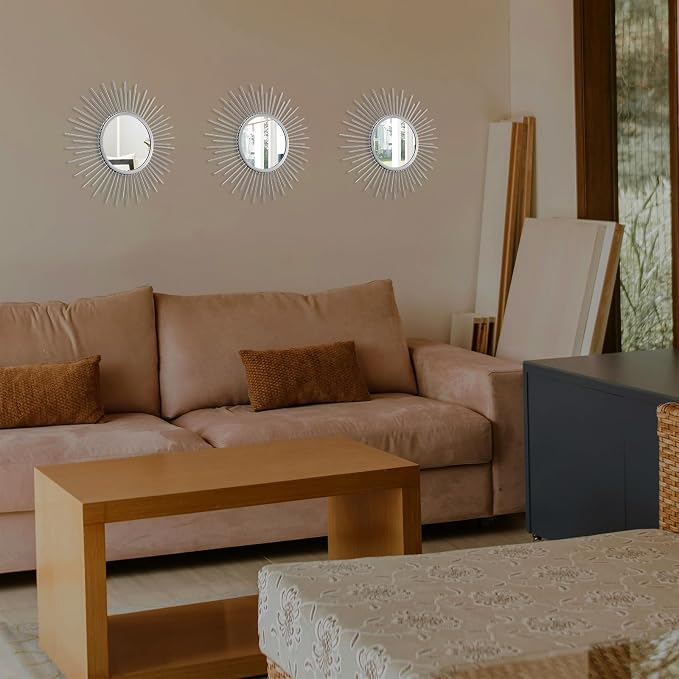 3 Set Sunburst Mirrors for Wall Decorative Metal Mirrors Small Mirror Sets - Image 5