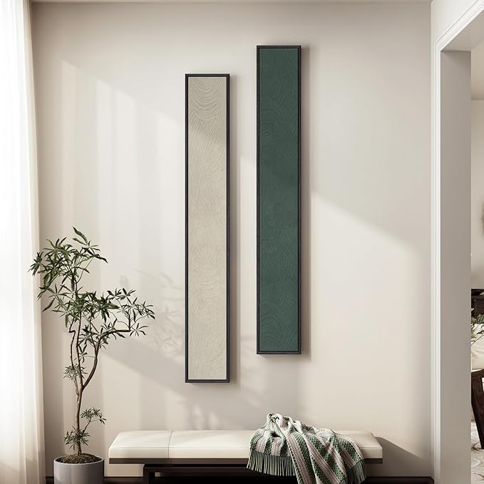 Long Narrow Framed Neutral Abstract Vertical Wall Art Set, 2 Piece Modern by Cuspin