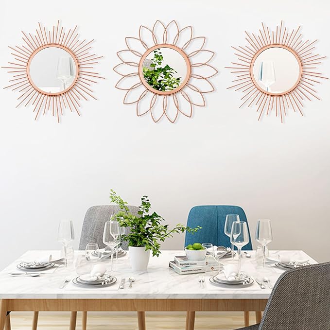 3 Pack Metal Mirrors for Wall Sunburst Wall Mirrors Home Décor Decorative - Image 7