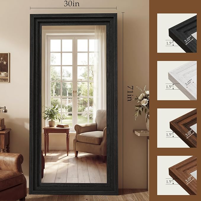 Full Length Mirror 71"x30", Large Solid Wood Frame Floor Mirror, Leaning Floor - Image 2