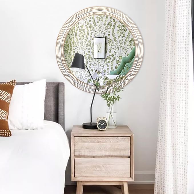 Reflinto 30 Inch Rustic Farmhouse Wooden Round Mirrors - Image 2