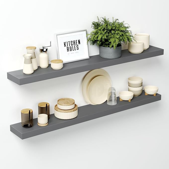 Homeforia Gray Floating Shelf 48 inch, High End Solid Real Wood 48inch Floating by Homeforia