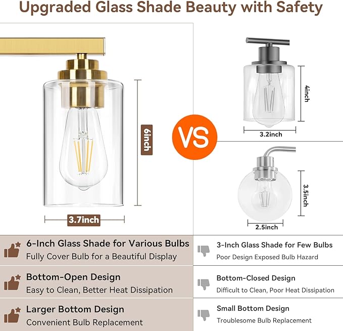 4-Light Bathroom Light Fixtures, Brushed Gold Vanity Lights, Classic Wall Lamp - Image 4