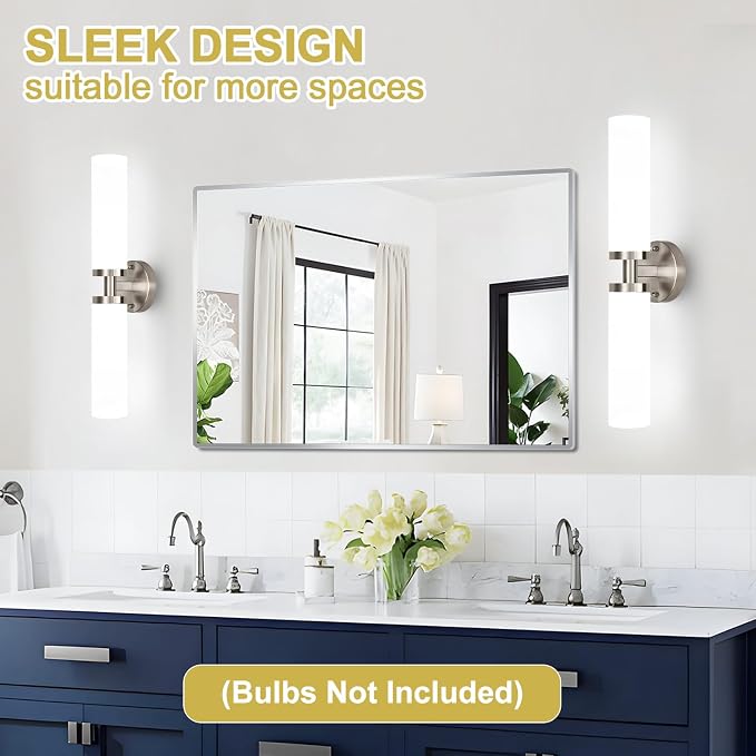 Wall Sconces Set of Two, Brushed Nickel Gold Bathroom Sconces Wall Lighting - Image 6