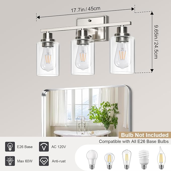 Unicozin 3 Light Bathroom Light Fixtures, Modern Vanity Lights Over Mirror - Image 3