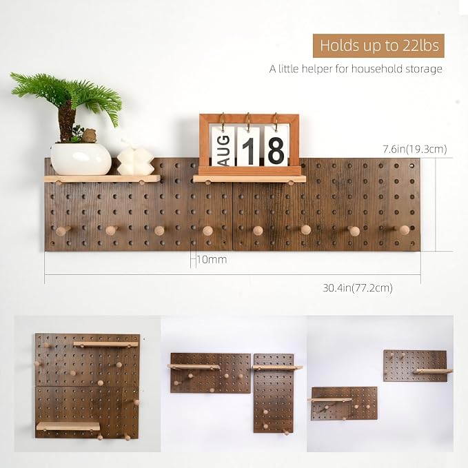 Brown Wood Pegboard Modular Display Wooden Pegboard Combination Wall Organizer - Image 4
