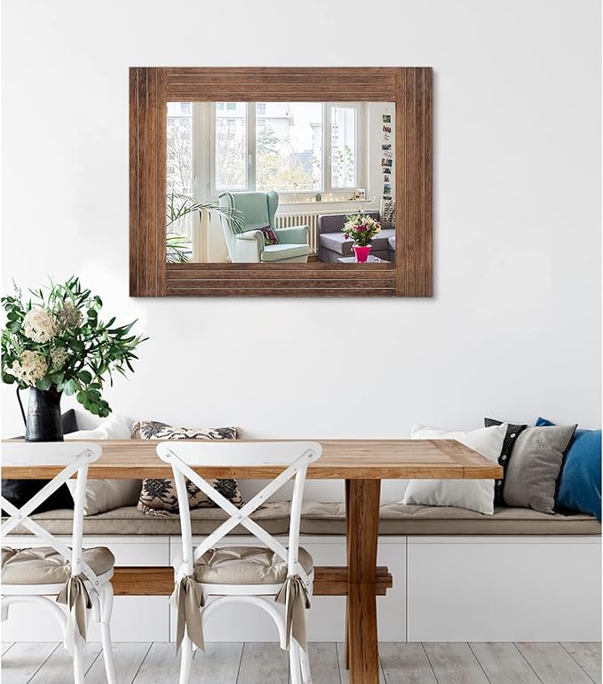 Rustic Mirror Wooden Rectangular Antique Wall Mirror Frame Decor Farmhouse - Image 2