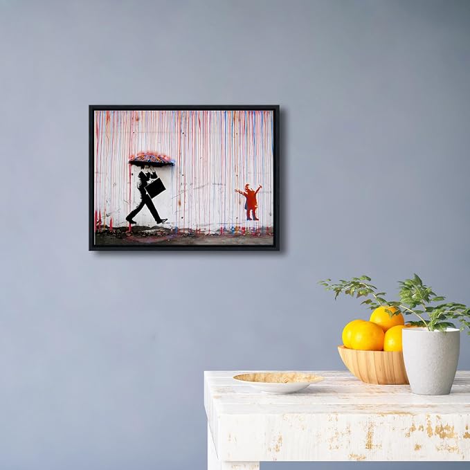 Wieco Art Framed Banksy Raining Day or Colorful Graffiti Street Famous Canvas - Image 2