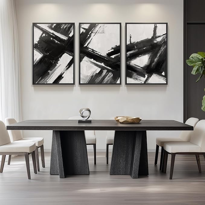 Large Framed Black and White Abstract Canvas Wall Art - Image 4