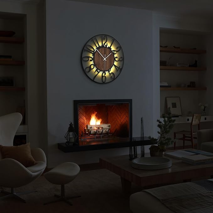 24'' Silent Wall Clock with Night Light, Glow in The Dark Decorative Wall Clock - Image 7