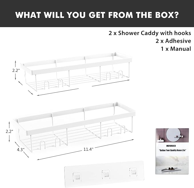 Moforoco Shower Caddy Shelf Organizer Rack, Self Adhesive Black Bathroom - Image 4