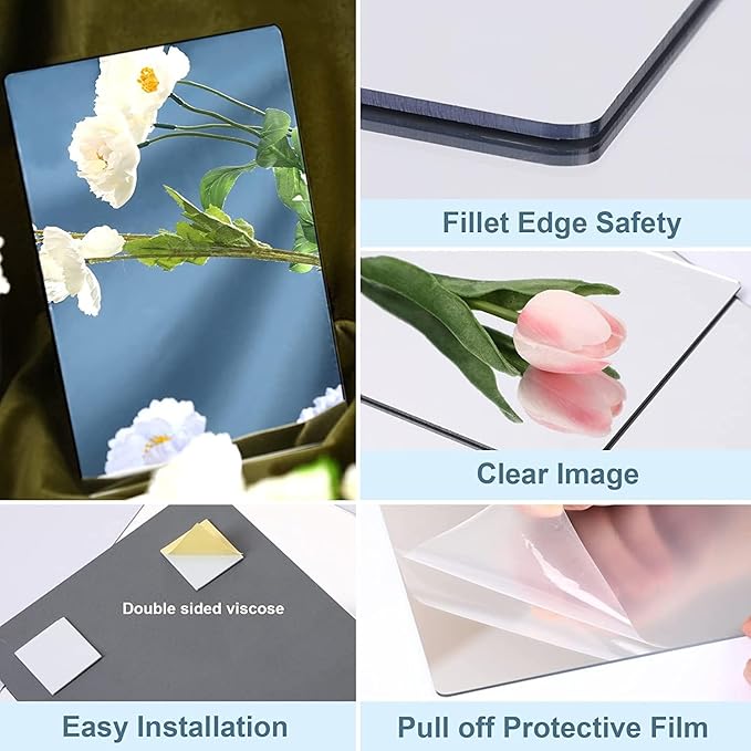 JUNEBRUSHS 8 Pack Self Adhesive Acrylic Mirror, 4X 6 Inch Mirror Tiles - Image 4