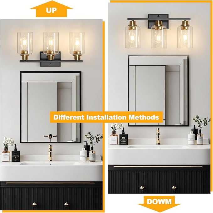 Unicozin 3 Light Bathroom Light Fixtures, Modern Vanity Lights Over Mirror - Image 2