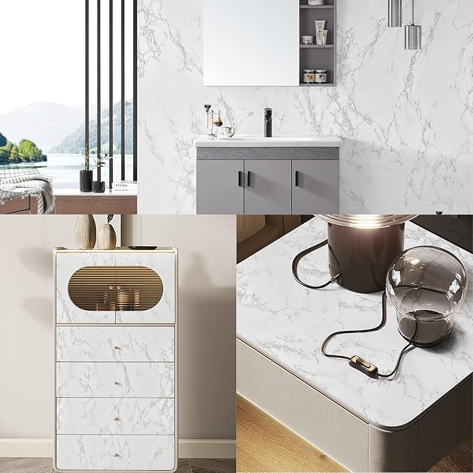 practicalWs Marble Wallpaper Granite Gray/White Paper Roll 23.6" x 196" Kitchen - Image 6