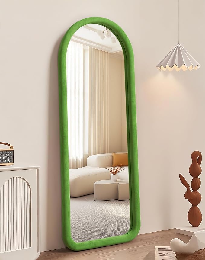 Delma Arched Full Length Mirror, Free Standing Floor Velvet Finish Frame Mirror by Delma