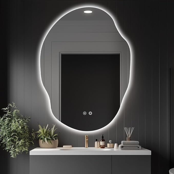 Asymmetrical LED Bathroom Mirror by Unknown
