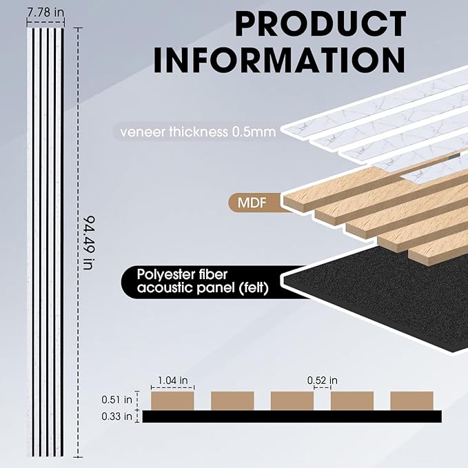 Wood Slat Acoustic Panels, 4 Pack 94.5"x7.9" 3D Wall Panels, Modern Fluted - Image 2
