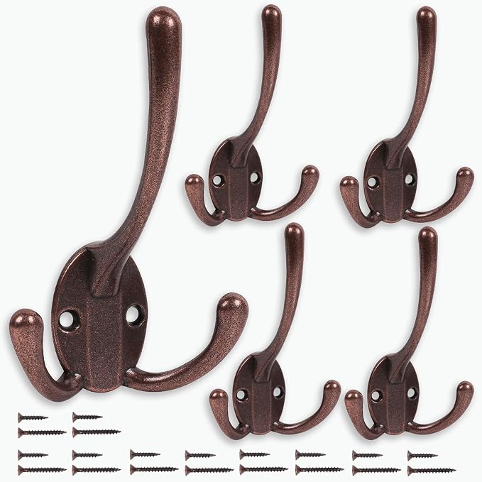 Wall Mounted Coat Hooks 5 Pack Heavy Duty Black Hardware Robe Hooks Decorative - Image 7