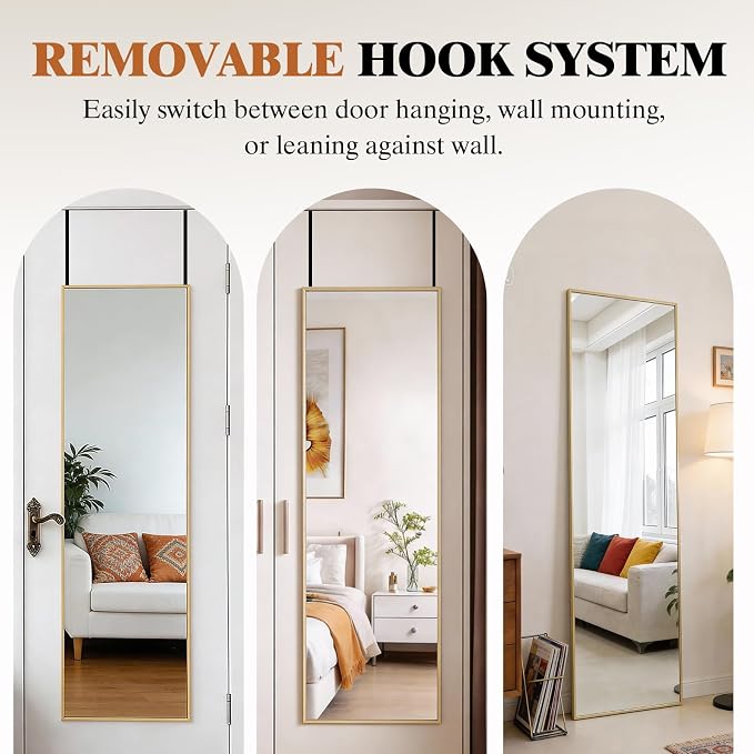 DUMOS 47x14 Full Length Mirror Over the Door, Wall Mounted Full Body Mirror - Image 4