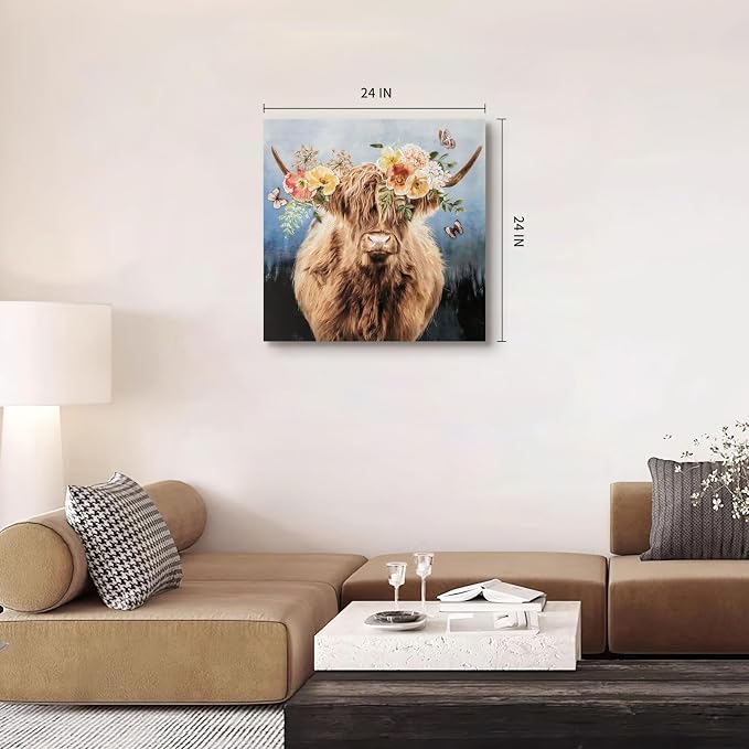 Hand-Painted Highland Cow Canvas Wall Art, Lovely Cow - Image 4