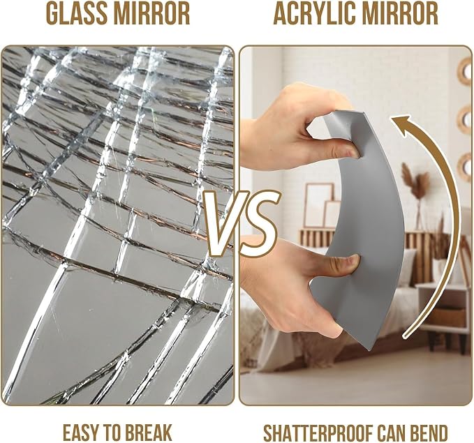 JUNEBRUSHS 8 Pack Self Adhesive Acrylic Mirror, 8 x 8 Inch Tiles, Flexible - Image 5