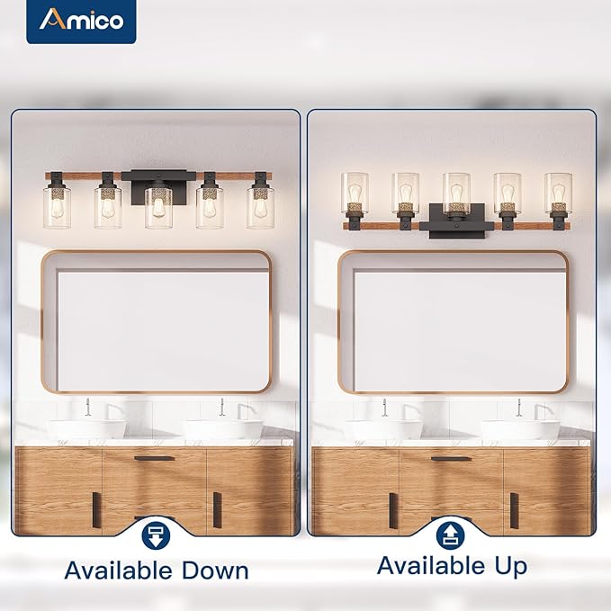 Amico Farmhouse Vanity Light Fixtures, Rustic 5-Light Industrial Painted Wood - Image 8