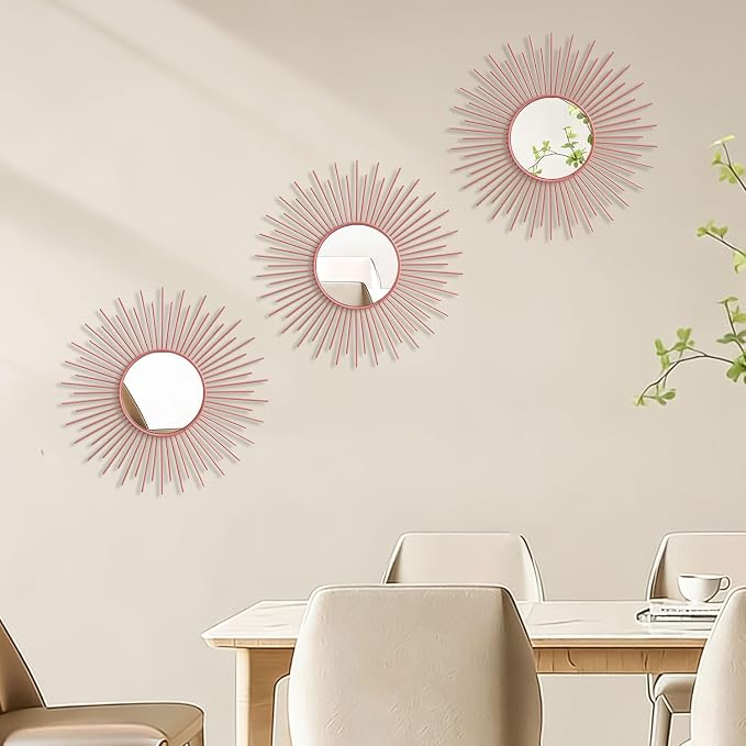 3 Pack Metal Mirrors for Wall Sunburst Wall Mirrors Home Décor Decorative - Image 4