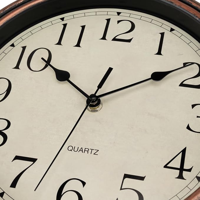 Foxtop Vintage Copper Wall Clock 12 Inch Silent Non Ticking Battery Operated - Image 9