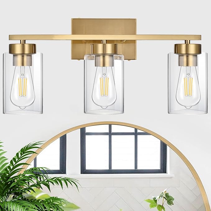 3-Light Bathroom Vanity Light, Modern Brushed Gold Wall Lights - Image 6