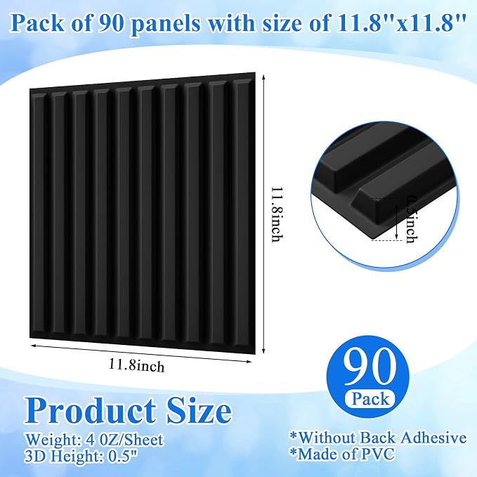 Nuanchu 90 Pcs 3D Slat Wall Panels, Paintable Waterproof Textured Tiles - Image 2