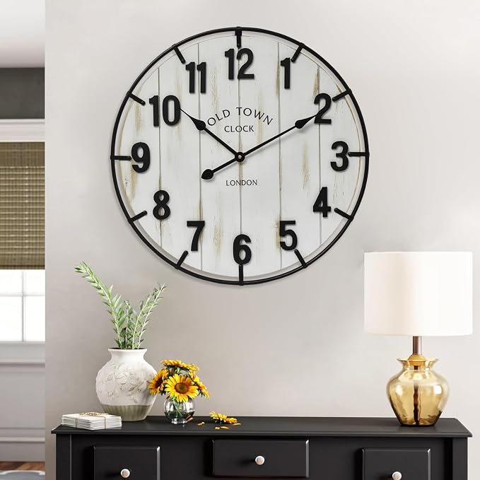Large Old Town Farmhouse Wall Clock – 24 Inches Rustic Antique Wood - Image 3