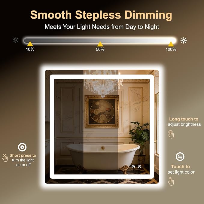 LED Bathroom Mirror, Smart Anti-Fog, Stepless Dimmable - Image 4