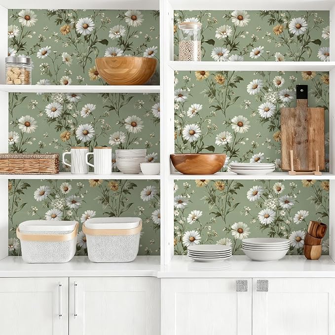 Livebor Floral Peel and Stick Wallpaper Green Flower Wallpaper Peel and Stick - Image 7