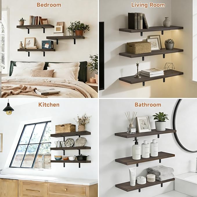 Easy Install Floating Shelves, 15.7 Inch Wall Mounted Wood Shelf, Hanging Shelf - Image 6