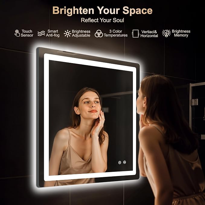 Delma LED Bathroom Mirror with Lights, 30x30 Vanity Mirror - Image 2